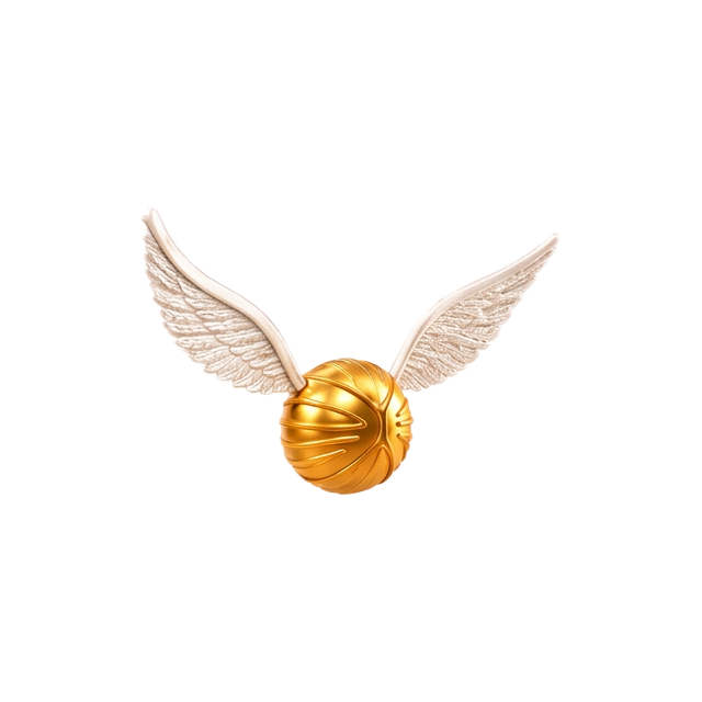 Golden Snitch with outstretched feathered wings